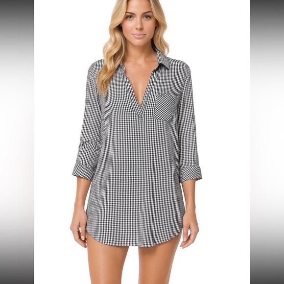 Vineyard Vines Grand Cay Gingham Swim Coverup, Blue/White, New with Tags - Picture 1 of 5